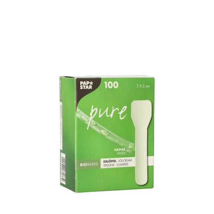PAPSTAR Eislöffel Papier "pure" 9,5 cm, weiß, umweltfreundlich | Faltschachtel (100 Stück)