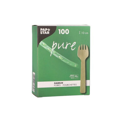 PAPSTAR Holz-Gabeln "pure" 10 cm, umweltfreundlich und stabil | Faltschachtel (100 Stück)