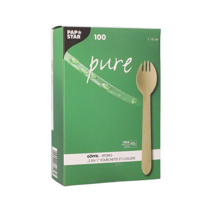 PAPSTAR Göffel aus Holz "pure", 16 cm, umweltfreundlich | Papptray (100 Stück)