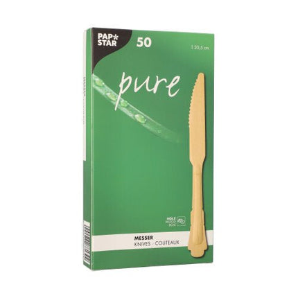 PAPSTAR Messer aus Holz "pure", 20,5 cm, Vintage-Design | Papptray (50 Stück)