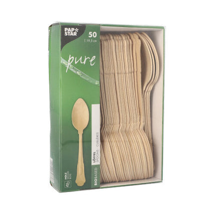 PAPSTAR Holzlöffel "pure" 19,5 cm, Vintage-Design | Papptray (50 Stück)