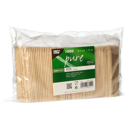 PAPSTAR Fingerfood-Spieße Holz "pure" Ø 3 mm, 10 cm lang | Schrumpffolie (1000 Stück)