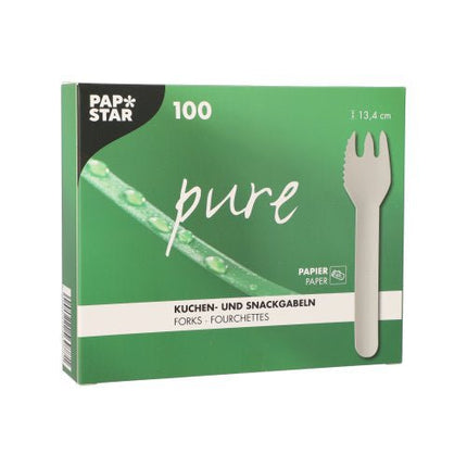PAPSTAR Kuchen- und Snackgabeln "pure" 12,7 cm, weiß, gezackt | Faltschachtel (100 Stück)