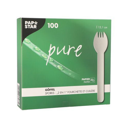 PAPSTAR Göffel "pure" 16 cm, weiß, umweltfreundlich und stabil | Faltschachtel (100 Stück)
