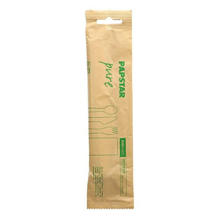 PAPSTAR Besteckset Holz "pure": Messer, Gabel, Löffel, Serviette | Papier (1 Stück)