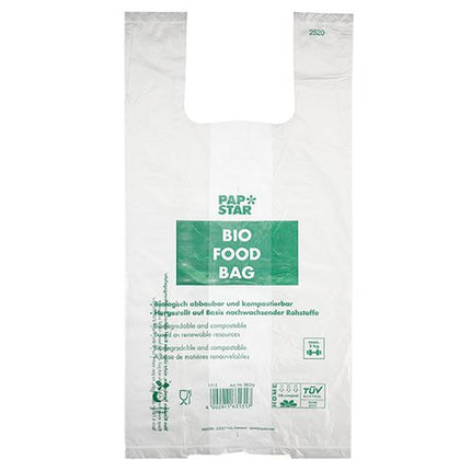 PAPSTAR 100 Hemdchen-Tragetaschen, Bio-Folie transparent Knotenbeutel auf Rolle