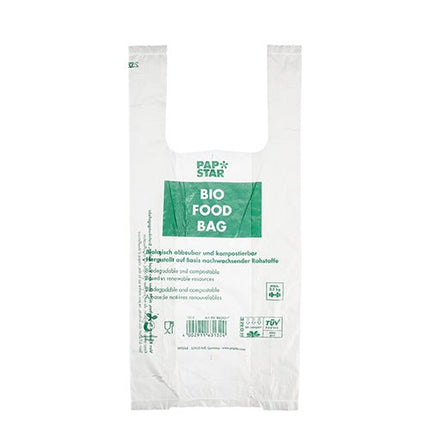PAPSTAR 100 Hemdchen-Tragetaschen, Bio-Folie transparent Knotenbeutel auf Rolle