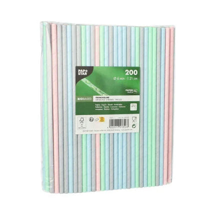 PAPSTAR Trinkhalme aus Papier, 21 cm, farbig sortiert, Ø 6 mm | Folie (200 Stück)