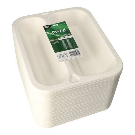 PAPSTAR 100 Siegelschalen, Zuckerrohr 2-geteilt, weiss