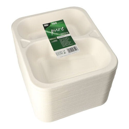 PAPSTAR 100 Siegelschalen, Zuckerrohr 2-geteilt, weiss