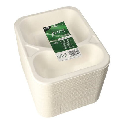 PAPSTAR 100 Siegelschalen, Zuckerrohr 2-geteilt, weiss