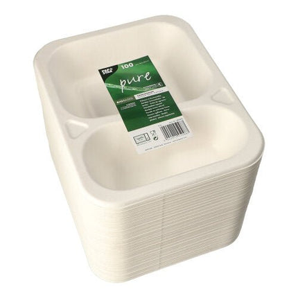 PAPSTAR 100 Siegelschalen, Zuckerrohr 2-geteilt, weiss