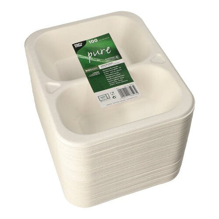 PAPSTAR 100 Siegelschalen, Zuckerrohr 2-geteilt, weiss