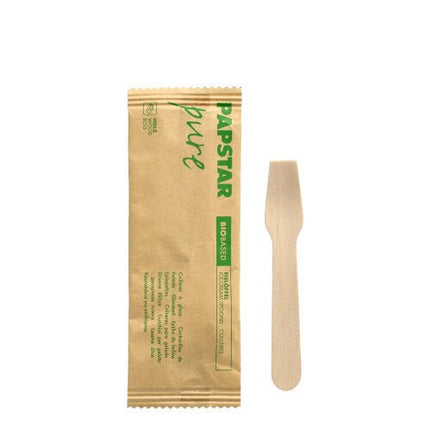 PAPSTAR Eislöffel Holz "pure" 9,4 cm, einzeln verpackt in Papier | Schrumpffolie (50 Stück)