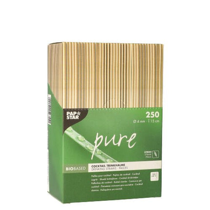 PAPSTAR Cocktail Trinkhalme "pure" Ø 4 mm, 15 cm, umweltfreundlich | Spenderkarton (250 Stück)