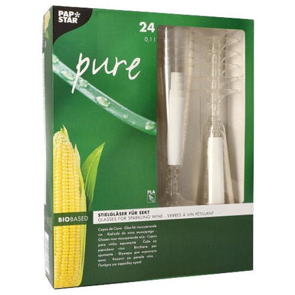 PAPSTAR Sektgläser "pure" glasklar, 16,5 cm, eleganter Fuß | Faltschachtel (24 Stück)