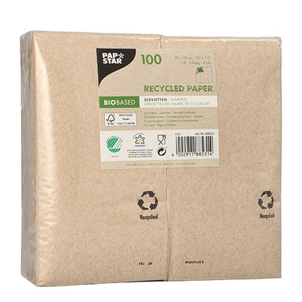 PAPSTAR Servietten 3-lagig, 33x33 cm, natur, aus recyceltem Papier | Folie (100 Stück)