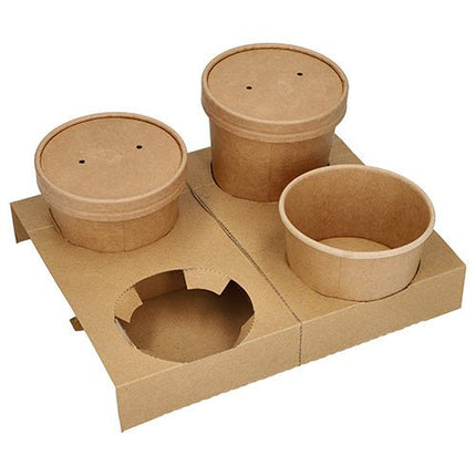 PAPSTAR Tragetabletts "pure" braun, für 4 Suppenbecher, 3,6x19,8x24,1 cm | Folie (25 Stück)