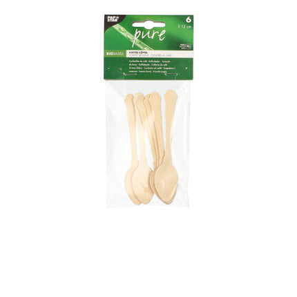 PAPSTAR Kaffeelöffel Holz "pure" 12 cm, Vintage-Design | Beutel (6 Stück)