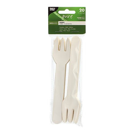 PAPSTAR Gabeln aus Papier "pure", 15,5 cm, weiß, umweltfreundlich | Beutel (20 Stück)