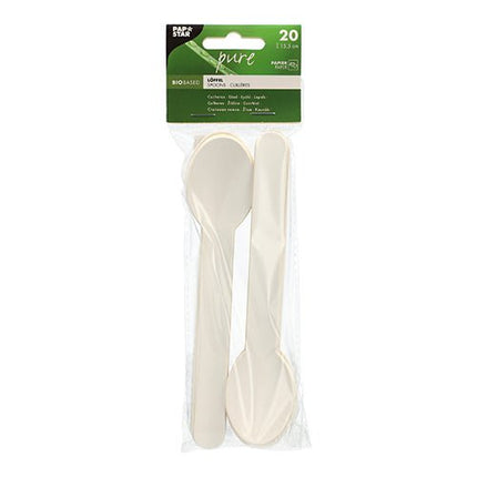 PAPSTAR Löffel aus Papier "pure" 15,5 cm, weiß, umweltfreundlich | Beutel (20 Stück)