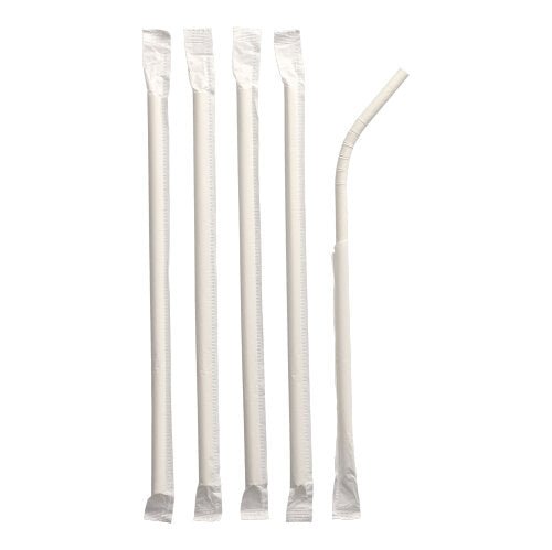 PAPSTAR Trinkhalme flexibel, Papier "pure", 6 mm, 20 cm, weiß | Folie (100 Stück)
