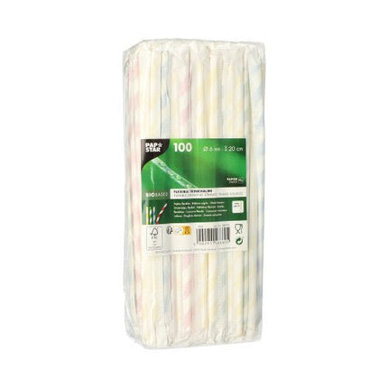 PAPSTAR 100 Trinkhalme, flexibel, Papier Ø 6 mm · 20 cm, einzeln gehüllt