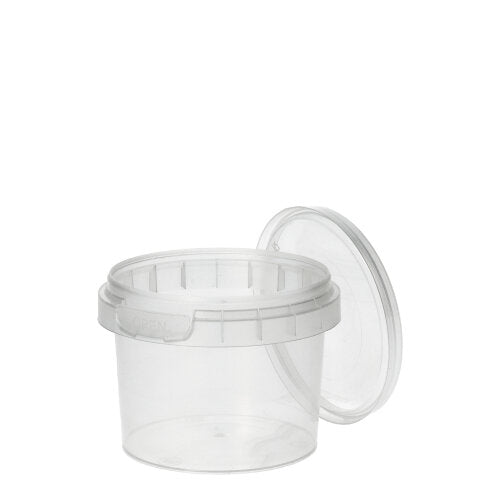 Starpak 48 Feinkostbecher, PP rund 120 ml Ø 6,9 cm · 5,1 cm transparent mit Originalitätsverschluss | Schrumpffolie (48 Stück)