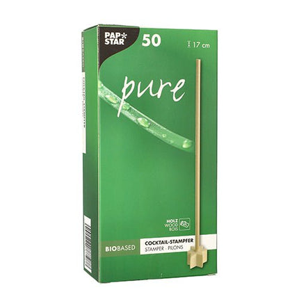 PAPSTAR 50 Cocktail-Stampfer, Holz "pure" 17 cm natur