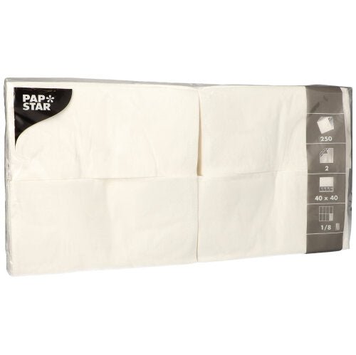 PAPSTAR Servietten 1/8-Falz, 40x40 cm, weiß, 2-lagig | Folie (250 Stück)