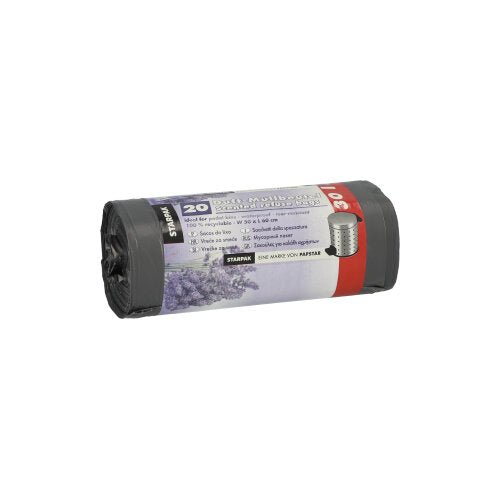 Starpak 20 Müllbeutel, LDPE mit Duft 30 l 60 cm x 50 cm grau - Lavender | Banderole (20 Stück)