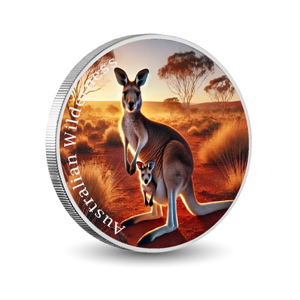 Australian Wilderness - Kangaroo and Joey 1oz Silver