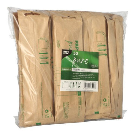 PAPSTAR 50 Bestecksets, Holz "pure" mit Serviette in Papierbeutel
