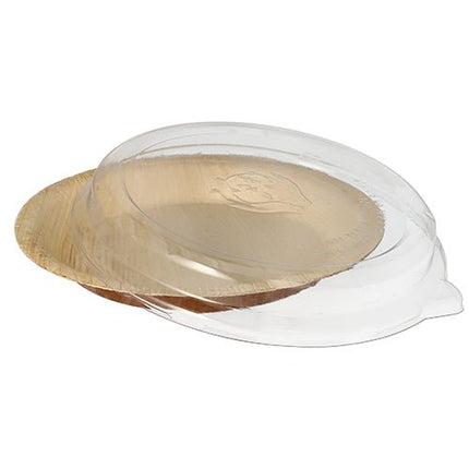 Starpak 10 Teller, Palmblatt rund 500 ml Ø 23 cm · 5,3 cm mit rPET Deckel "Kombipack" | Schrumpffolie (10 Stück)