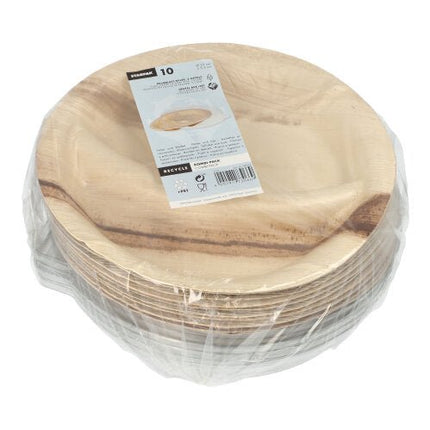 Starpak 10 Teller, Palmblatt 2-geteilt 300 ml Ø 23 cm · 5,3 cm mit rPET Deckel "Kombipack" | Schrumpffolie (10 Stück)
