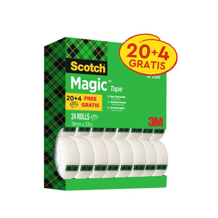 Scotch® Magic™ Unsichtbares Klebeband, Vorteilspack, 19 mm x 33 m  | Packung (24 Rollen)