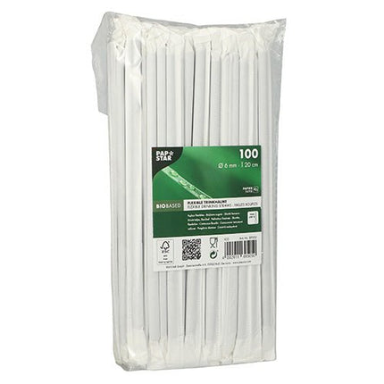 PAPSTAR 100 Trinkhalme, flexibel, Papier Ø 6 mm · 20 cm, einzeln gehüllt
