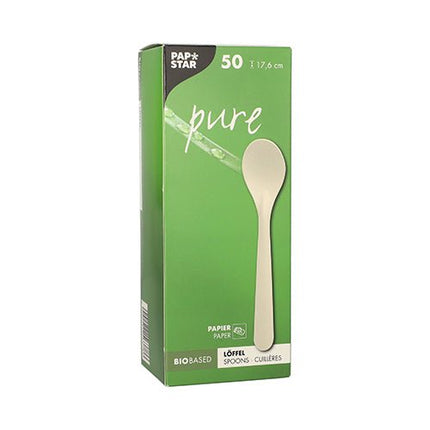 PAPSTAR Löffel aus Papier "pure", 17,6 cm, weiß, umweltfreundlich | Faltschachtel (50 Stück)