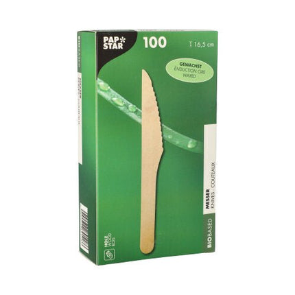 PAPSTAR Holzmesser "pure" 16,5 cm, gewachst, umweltfreundlich | Faltschachtel (100 Stück)
