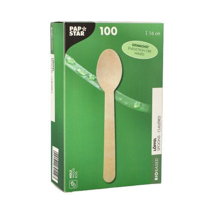 PAPSTAR Holzlöffel "pure" 16 cm, gewachst, umweltfreundlich | Faltschachtel (100 Stück)