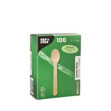PAPSTAR Kaffeelöffel aus Holz "pure", 11 cm, gewachst | Faltschachtel (100 Stück)