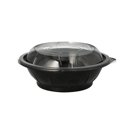 Starpak 25 Salatschalen, PET 600 ml Ø 16,6 cm · 5,9 cm schwarz "Snap It" mit Deckel R-PET glasklar | Folie (25 Stück)