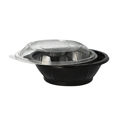 Starpak 25 Salatschalen, PET 600 ml Ø 16,6 cm · 5,9 cm schwarz "Snap It" mit Deckel R-PET glasklar | Folie (25 Stück)