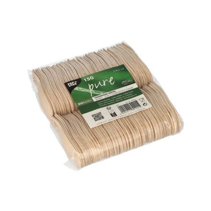 PAPSTAR Göffel aus Holz "pure", 8,2 cm, ideal für Fingerfood | Folie (150 Stück)