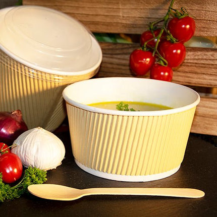PAPSTAR Suppenbecher rund, 11 cm, braun/weiß, Ripple Wall | Folie (25 Stück)