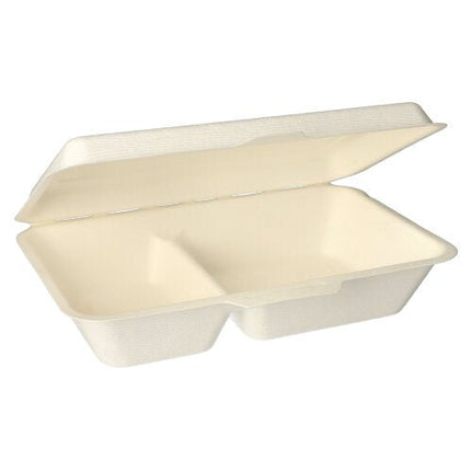 PAPSTAR Menüboxen Zuckerrohr "pure" 2-geteilt, 6,5x24x15,5 cm | Karton (500 Stück)