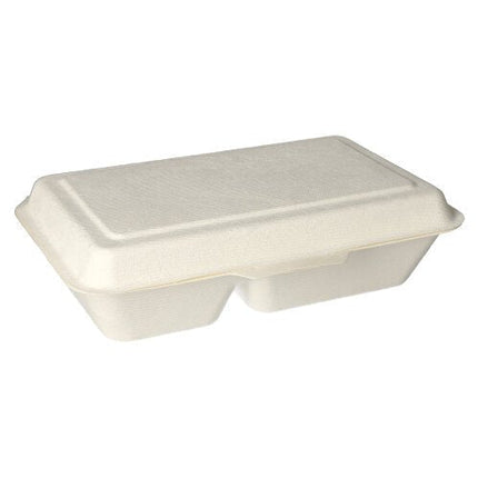 PAPSTAR Menüboxen Zuckerrohr "pure" 2-geteilt, 6,5x24x15,5 cm | Karton (500 Stück)
