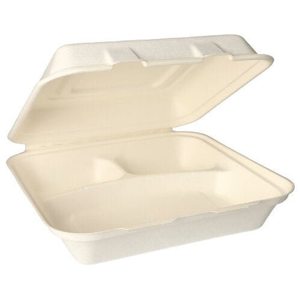 PAPSTAR Menüboxen Zuckerrohr "pure" 3-geteilt, 24x24 cm | Karton (300 Stück)