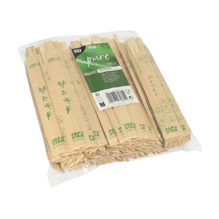 PAPSTAR Essstäbchen Bambus "pure", 21 cm, einzeln verpackt | Folie (100 Paare)