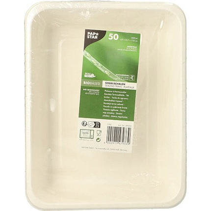PAPSTAR 50 Siegelschalen Zuckerrohr, PLA beschichtet 4,9 cm x 22,7 cm x 17,8 cm